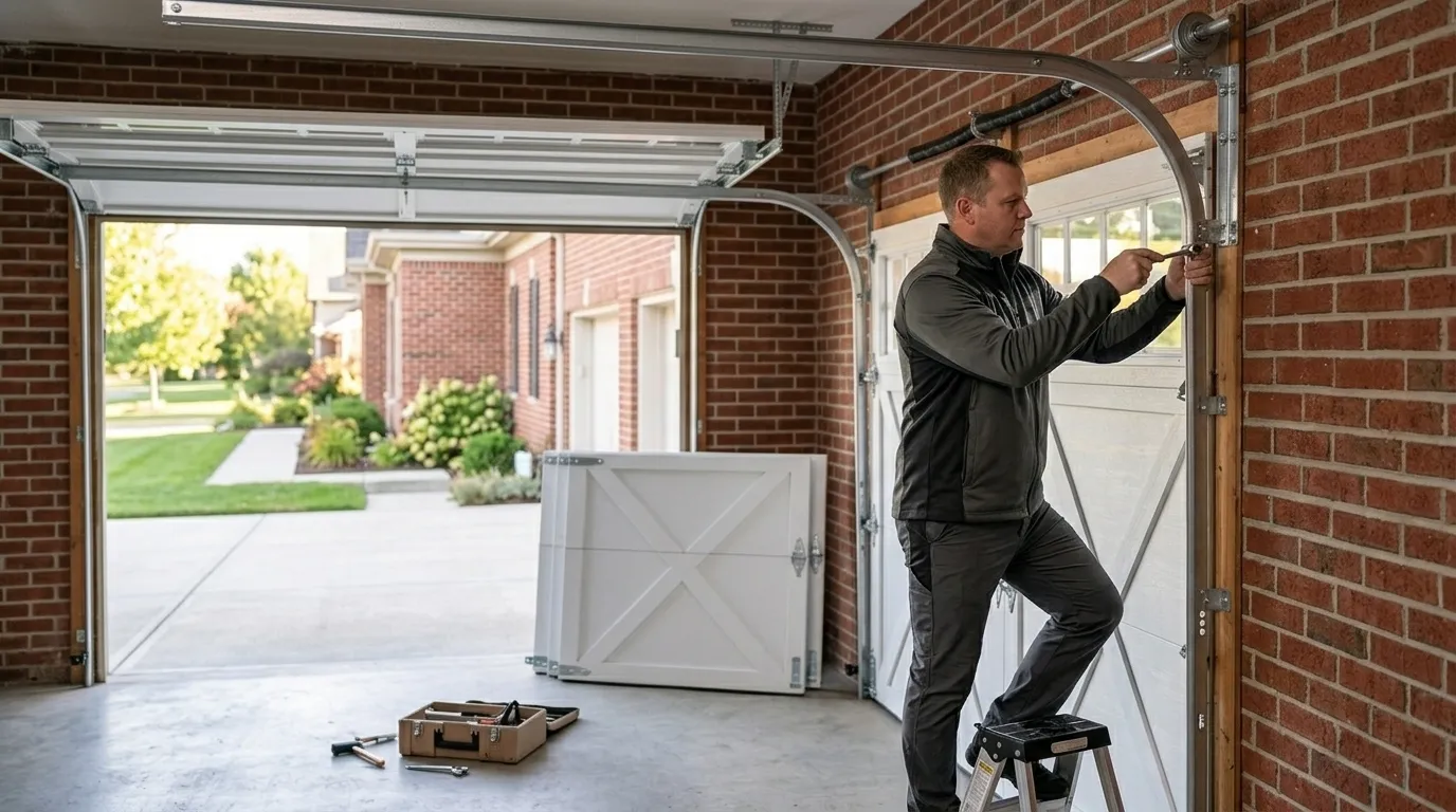 New residential garage door installed on a Corona California home